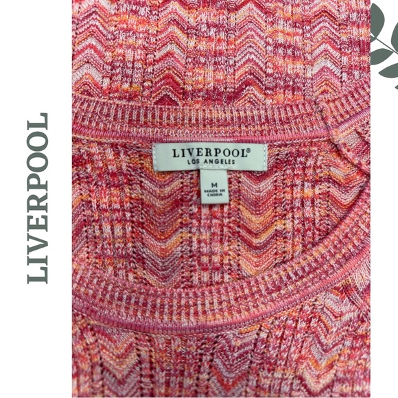 Liverpool Sweater Short Sleeve Round Neck Multi Color Lightweight Knit Medium - Picture 5 of 6